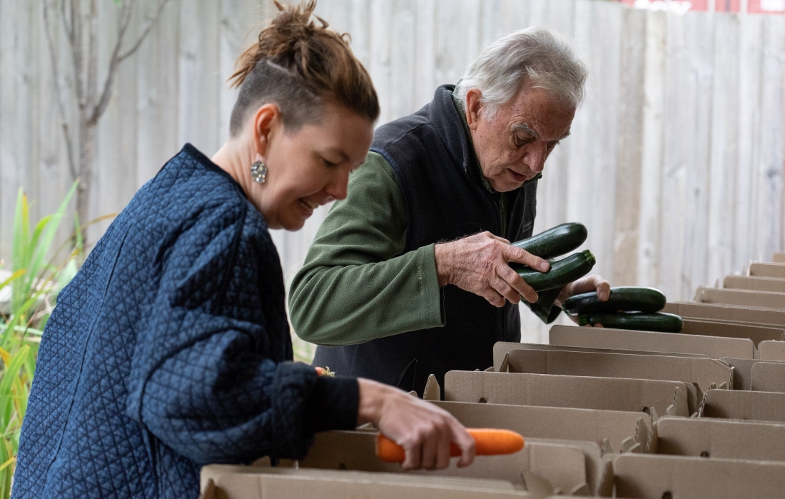 Packing food parcels at Mullum Pantry
